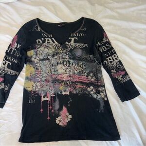 Skinny Minnie Graphic Black and Pink 3/4 Sleeve T-Shirt